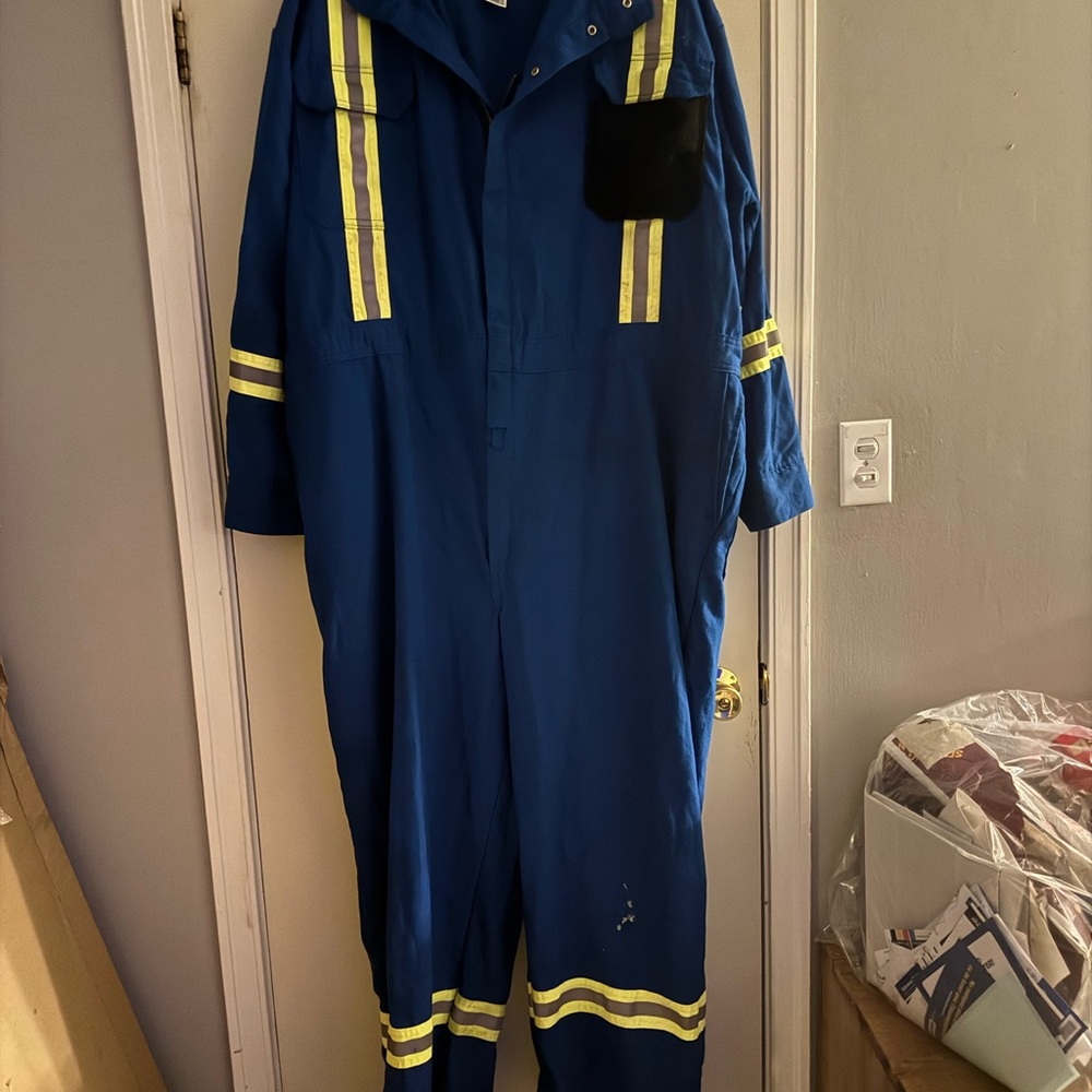 Blue Work Coveralls with Reflective Stripes